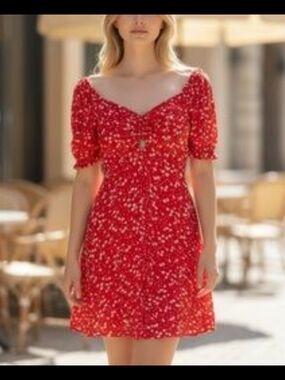 New Dream Of Me Red Floral Mini Dress Size Large